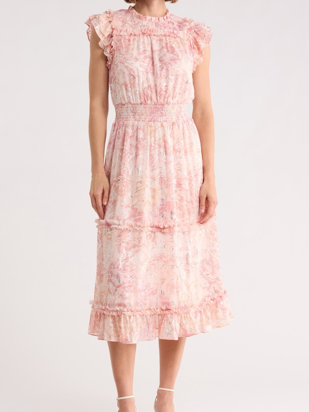 NWT Nordstrom Cece floral ruffle dress silver blush sz Small pink